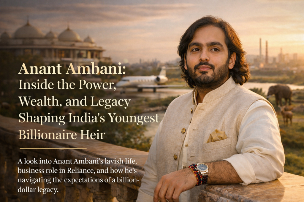 Anant Ambani – Power, Wealth, and the Next Chapter of India’s Billionaire Legacy Anant Ambani standing in a luxury environment symbolizing billionaire wealth, business responsibility, and the future of the Ambani legacy.