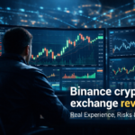 Trader analyzing live cryptocurrency charts on Binance crypto exchange platform in a global digital trading environment.