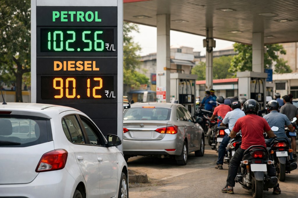 Petrol Diesel Price Update Today at Indian Fuel Station Petrol and diesel price board update at an Indian petrol pump