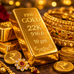 customers checking 22 carat gold price today at indian jewellery shop rate board