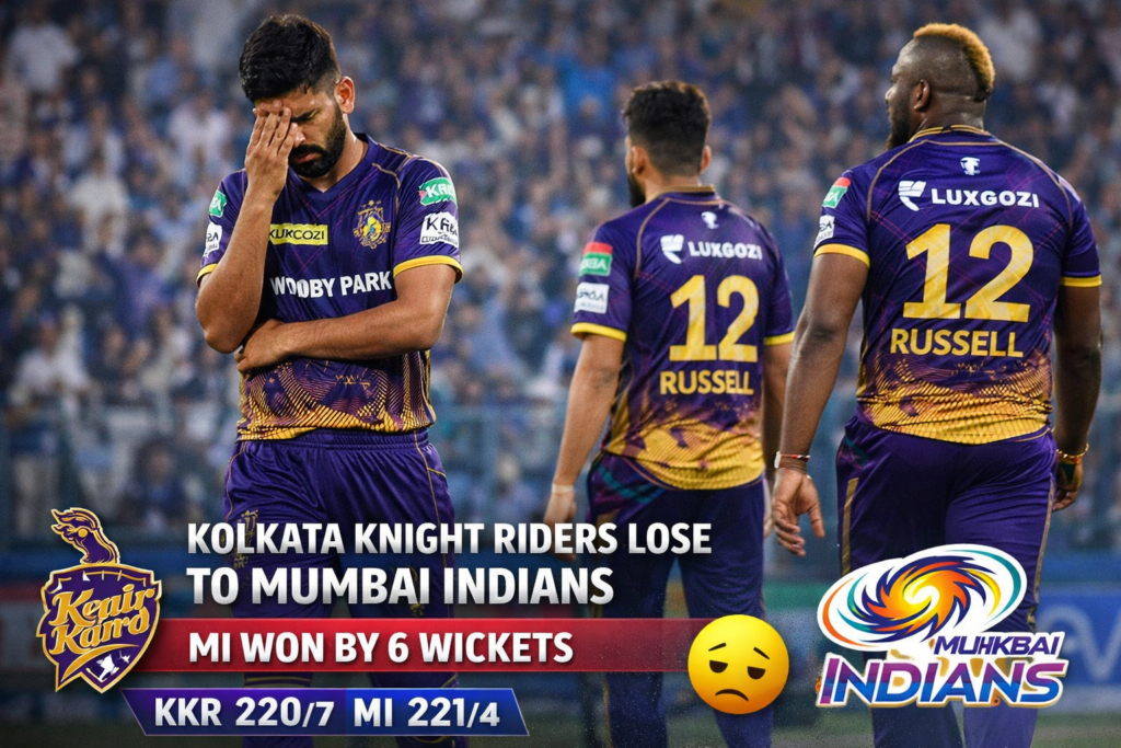 Kolkata Knight Riders players looking disappointed after loss to Mumbai Indians IPL 2026