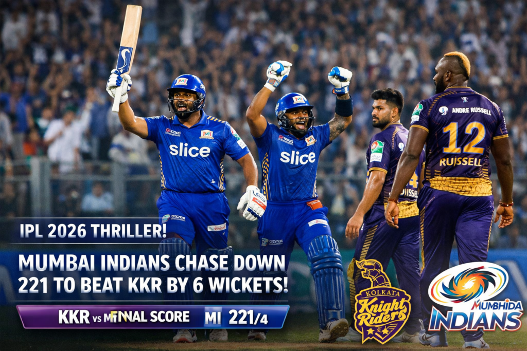 Mumbai Indians chasing 221 against Kolkata Knight Riders IPL 2026