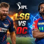 KL Rahul and Rishabh Pant in LSG vs DC IPL 2026 promotional poster inside a cricket stadium