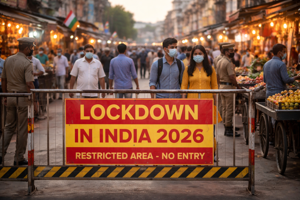 people walking in restricted area during lockdown in India 2026