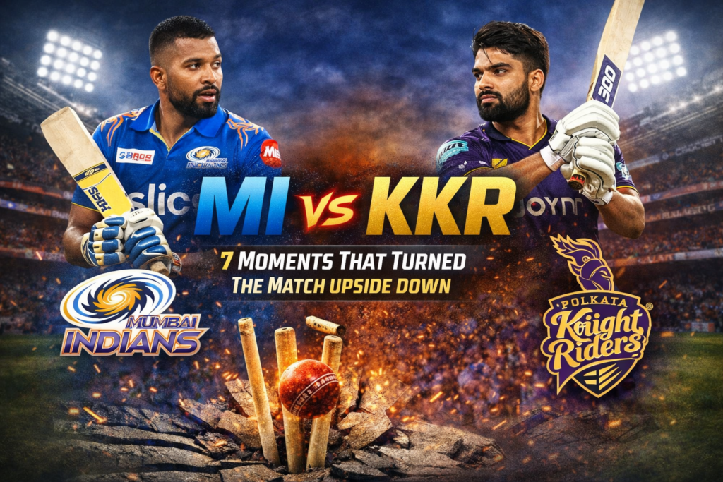 The MI vs KKR clash was shaped by seven major moments that shifted the match from one side to the other.