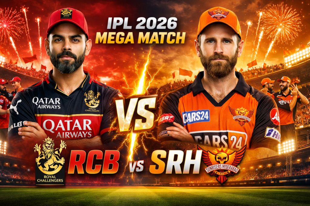 RCB vs SRH IPL 2026 mega match players action scene