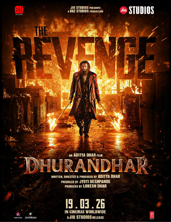 Dhurandhar The Revenge 2026 upcoming action movie poster showing intense hero in dramatic setting