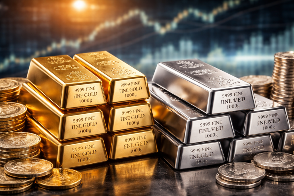 Silver price today chart with silver bars