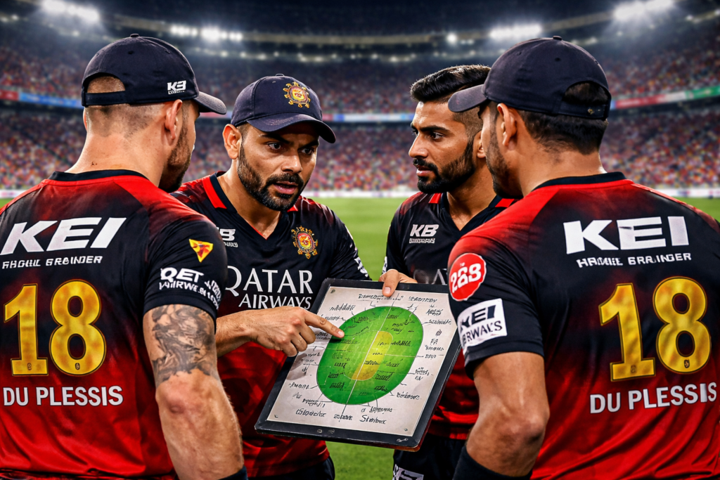 Royal Challengers Bangalore players planning strategy in IPL 2026