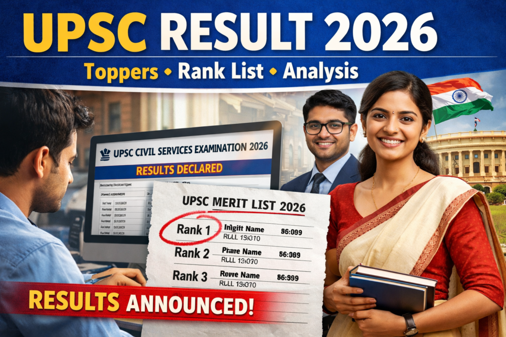 UPSC Result 2026 Toppers List and Final Rank List Announced UPSC Result 2026 toppers list and final merit rank list released by Union Public Service Commission