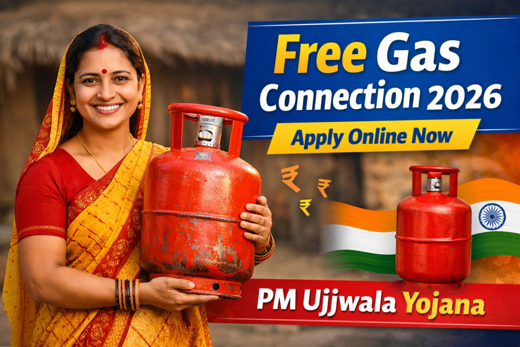Woman receiving free LPG gas connection under PM Ujjwala Yojana 2026