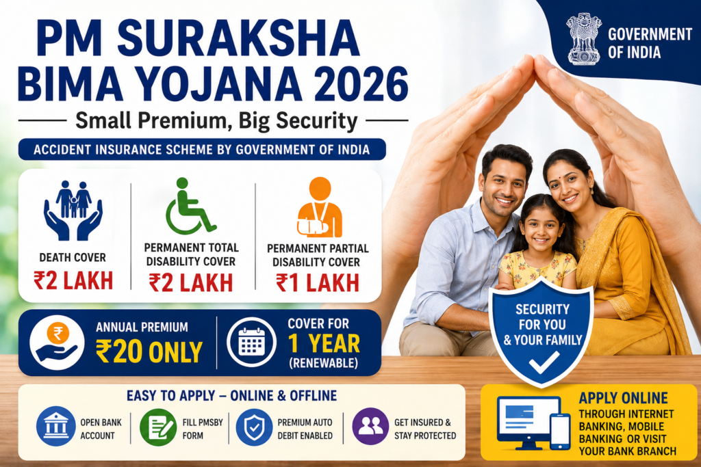 PM Suraksha Bima Yojana 2026 Online Apply Process and Benefits