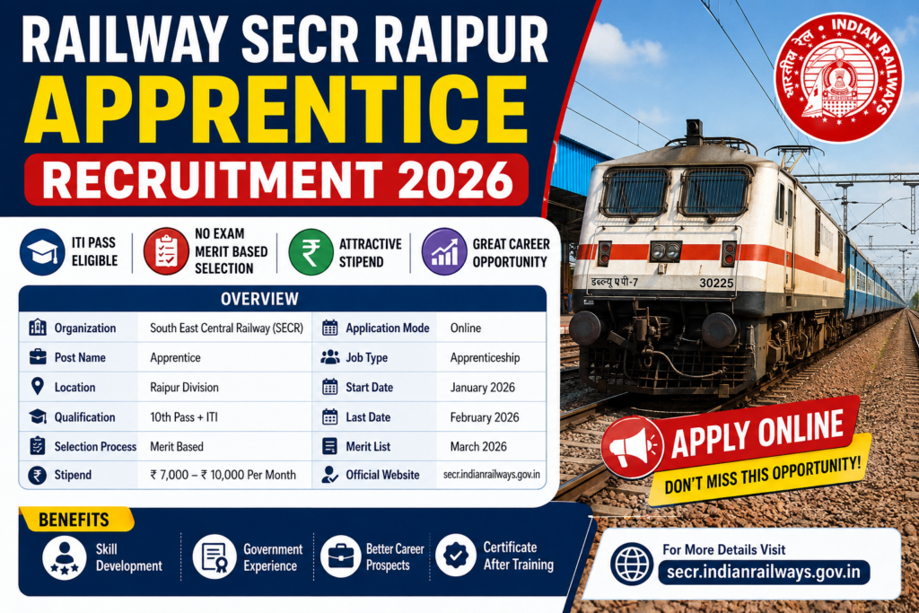 Railway SECR Raipur Apprentice Recruitment 2026 Apply Online